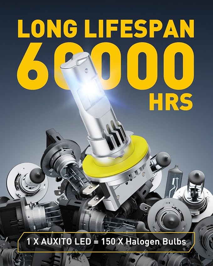 AUXITO H11B LED Bulbs, 600% Brighter Ultra-Bright, Plug N Play, Long Lifespan, No Flicker, 98% Compatibility, 2PCS