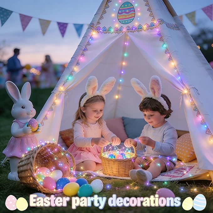 JMEXSUSS 2 Pack Pastel Fairy Lights Battery Operated with Remote, Total 200 LED 66ft Easter Lights Outdoor Waterproof, 8 Modes Battery Powered Twinkle String Lights for Bedroom Indoor Easter Decor