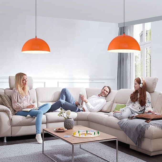 Orange Large Pendant Light 2 Packs,19.7inches, Kitchen Pendant Lights, Oversized Island Pendant Lights, Farmhouse Pendant Light, Pendant Light for Bedroom, Kitchen Island