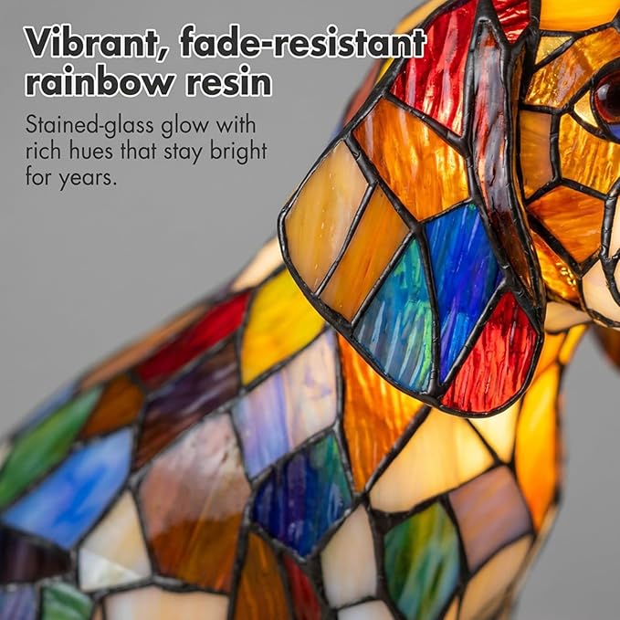 Rainbow Puppy Lamp Stained Glass Dog Night Light 3D Retro Stained Resin Rainbow Pup Lights Charge Powered Table Lamp Puppy Glow Lamps for Home Bedroom Desk (J)
