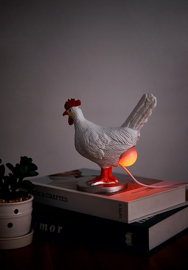 Chicken Lamp, 3D Resin Hen Laying Egg with Color Gift Box, Lifelike LED Egg - Funny Easter Christmas Birthday Gift