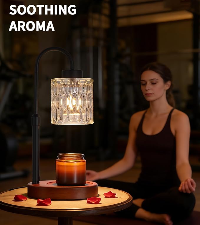 Black Candle Warmer Lamp with Dimmer and Timer,Home Decor Lamp for Scented Jar,Electric Wax Melt Warmer,Mother's Day/Birthday/Christmas Gifts for Mom/Wife,Adjustable Height,with 2 Bulbs