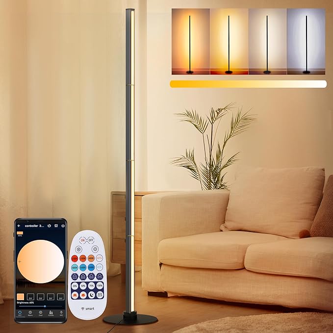 Smart Floor Lamp, 5.3FT Height LED Standing Lamp with APP/Remote Control, 2700K-6500K Dimmable Corner Light for Home, Living Room, Bedroom, Office