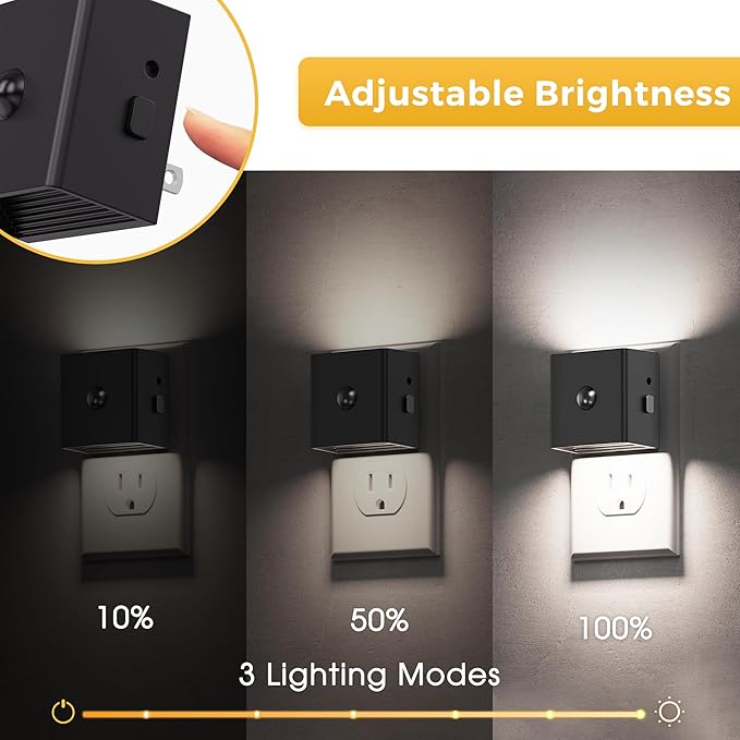 L LOHAS LED Motion Sensor Night Light, [4-Pack] Motion Activated Night Light, Motion Sensor and Dusk to Dawn Sensor, Brightness Adjustable, 5000K Daylight White Nightlight for Bathroom Hallway Kitchen