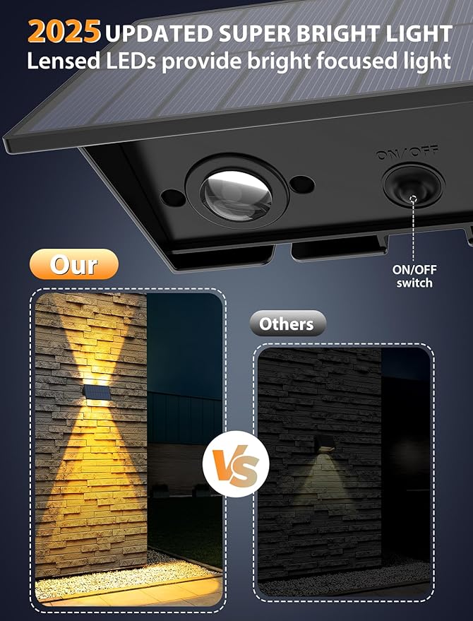 Solar Fence Lights,12Pack Solar Lights Outdoor 2700/4500/6000K 3 Mode Up & Down Solar Wall Lights Waterproof 100 Lumens Solar Powered Fence Light for Backyard/Pool/Railing/Patio/Porch/Step