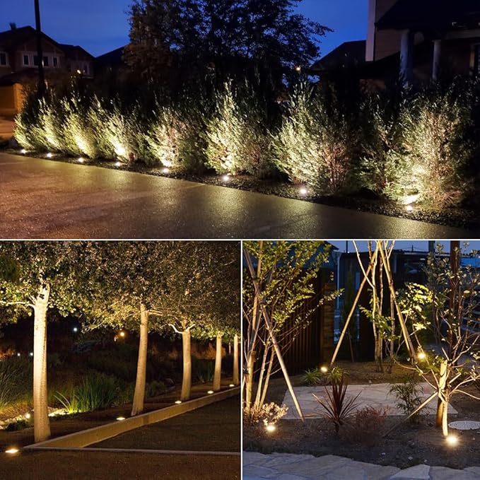 RNEHON 5W In-Ground Well Light,Voltage 12-24V, In-Ground Lighting, Low Voltage Landscape Pathway Lights, IP67 Waterproof, Aluminum, 3000K Outdoor Lighting for Yard,Lawn,Garden,Patio,Black Pack of 6