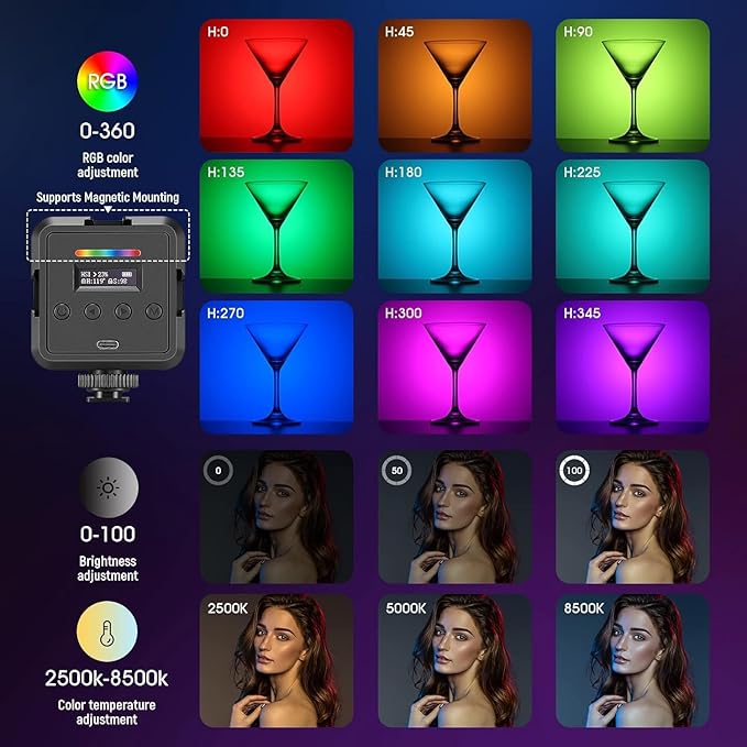NEEWER Magnetic RGB Video Light, 360° Full Color RGB61 LED Camera Lighting with 3 Cold Shoe, TL96RGB Basic 2 Pack Magnetic Handheld Light Wand for Photography TikTok YouTube Vlog Included