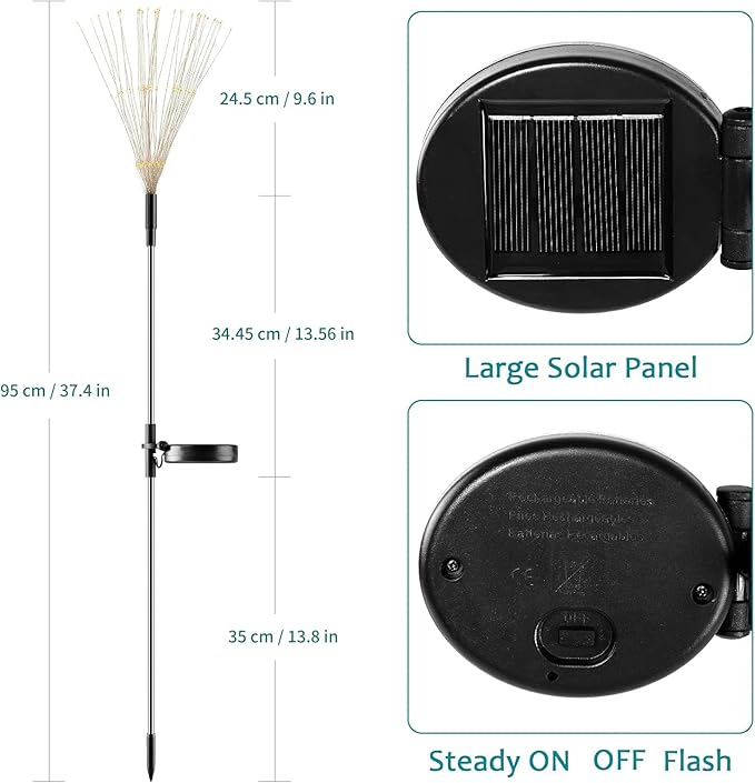 JJGoo Solar Firework Lights, 2 Pack 120 LEDs 2 Lighting Modes Solar Garden Lights Outdoor Waterproof for Yard Patio Walkway Pathway Party Wedding Christmas Decorative - Mixed Color