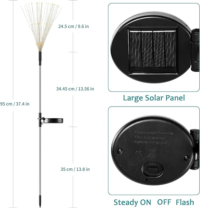 JJGoo Solar Firework Lights, 2 Pack 180 LEDs 2 Lighting Modes Solar Lights Outdoor Waterproof for Garden Patio Walkway Pathway Party Wedding Christmas Decorative - Cool White