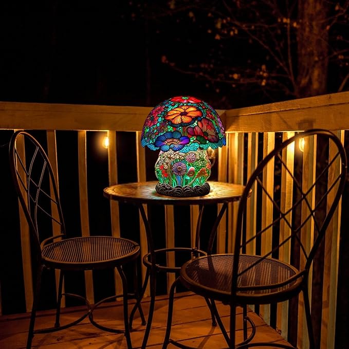 Mmoneyake Stained Plant Series Table Lamp, Painting Mushroom Table Lamp, 2023 New Vintage Decorative Bedside Lamp, Mushroom Table Lamp, for Home Livingroom Bedroom Office Decorations Lamp