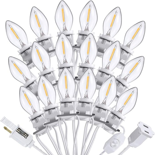 Meonum Christmas Village Lights Accessory Cord with 18 LED Light Bulbs, 34.5 FT C7 LED Lights with Dual Fuse and Switch Compatible with Dept 56 Christmas Holiday Craft Project Decor