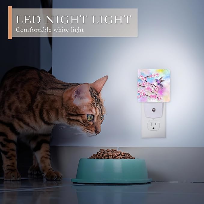 Cherry Blossoms Night Light,Humming Bird Night Lights Plug into Wall for Boys Girls Bedroom Decorative Half Round Nightlight Led Lamp 0.5W Sleep Friendly