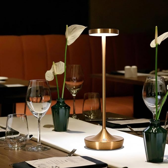 Cordless Table Lamp Rechargeable - 6000mAh LED Battery Operated Table Light - Portable Touch Dimmable Outdoor Waterproof Table Lamps for Patio Restaurant Dining (Bronze)