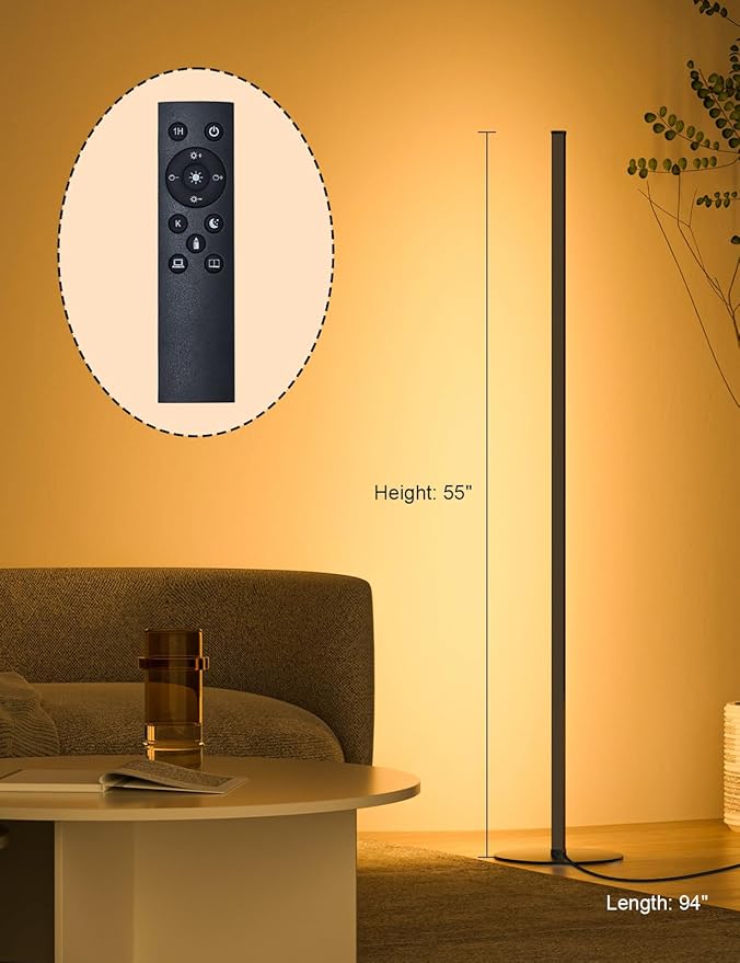 Corner Floor Lamp, Set of 2 Minimalist LED Corner Lamp Dimmable with Remote, 24 W Slim Standing Floor Lamp for Living Room Bedroom Home Office, 3000K-6500K 10 Color Temperature
