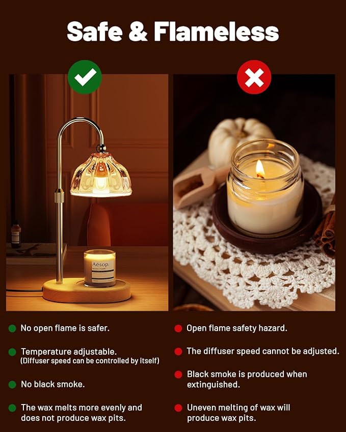 Candle Warmer Lamp, Wax Melt Warmer with Timer Dimmer, Height Adjustable, Amber Lampshade, Includes 2 Bulbs, Birthday Gifts for Women, Mom, Christmas, Housewarming
