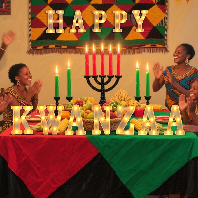11 Pcs Happy Kwanzaa Large LED Letter Sign LED Lights Battery Powered Table Decorations for Party Favor Light Centerpiece Tabletop Decoration
