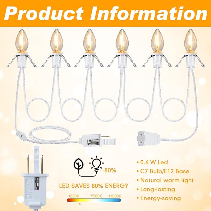 Coume Set of 3 Christmas Village Light Accessory Cord with 6 Socket Led Bulbs and Clips, Accessories White Bulb On/Off Switch for Decor, 11.5 Feet