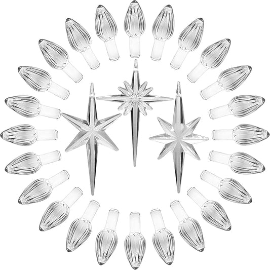 Ceramic Christmas Tree Replacement Lights Bulbs, Clear White Medium Twist Plastics Pegs Ornaments for Ceramic Tree(87 Bulbs＆ 3 Topper Star)