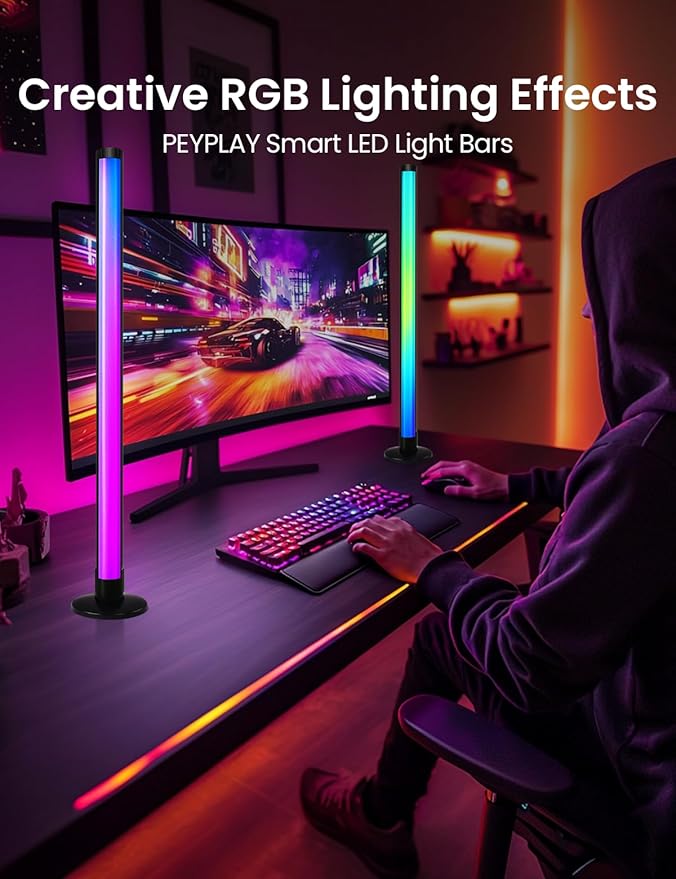 Smart LED Light Bars,USB Powered RGB+IC Ambient Lights with Music Sync, Voice & App Control, Stepless Dimming, DIY Mode, Compatible with Alexa & Google Assistant