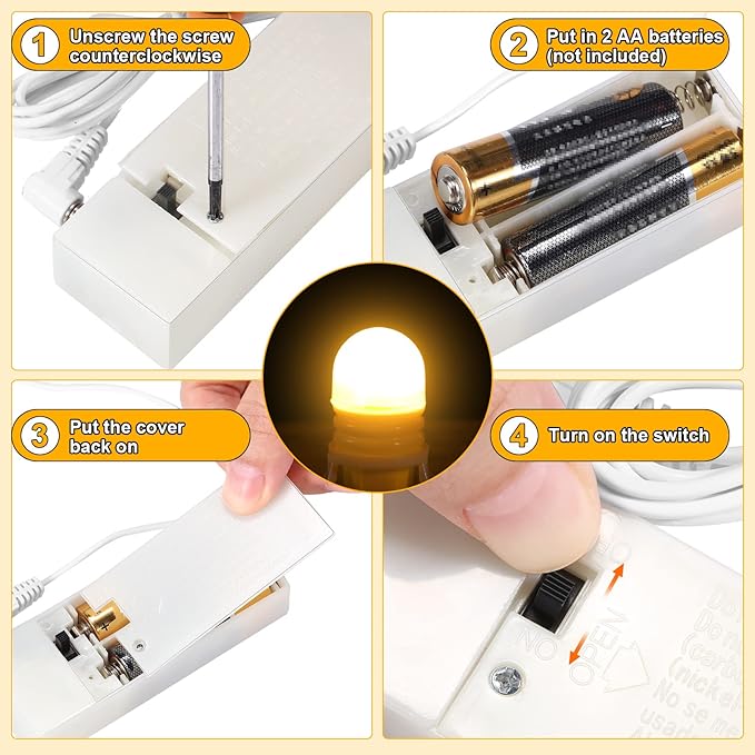 Roowest 8 Pack Accessory Cord with 2 LED Light Bulbs 6 Ft Warm Light Accessories for Halloween Christmas Village House Decorations Indoor DIY Crafts Salt Lamp Pumpkin Lights Decors