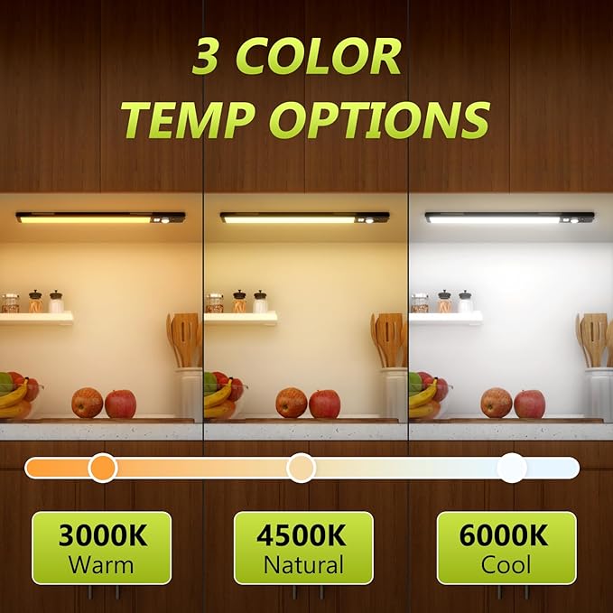 6 Pack 12" Under Cabinet Lights with Digital Display,2200mAh Rechargeable Motion Sensor Light Indoor,3 Color Temperatures, Magnetic Dimmable Closet Lights, Under Counter Light for Kitchen
