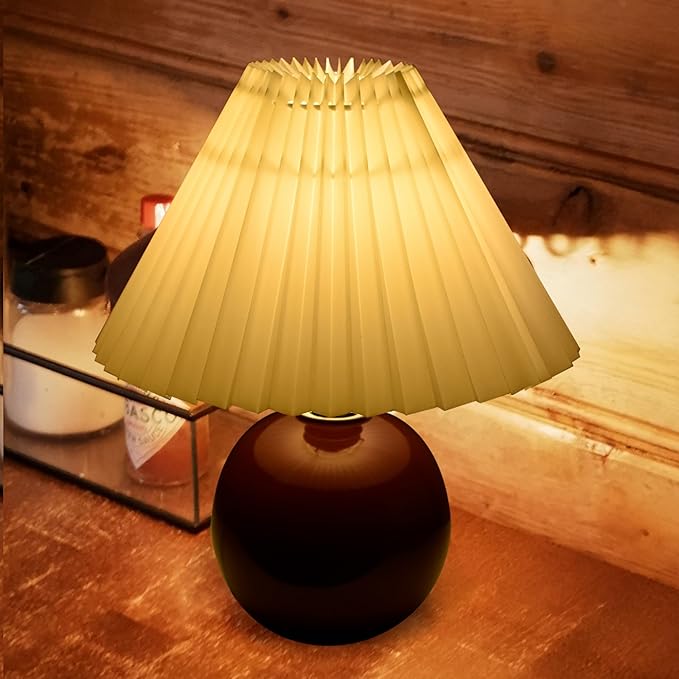 Korean Pleated Table Lamp Ins DIY Ceramic Table Lamps for Living Room Home Deco Cute Lamp with Tricolor Led Bulb Beside Lamp…