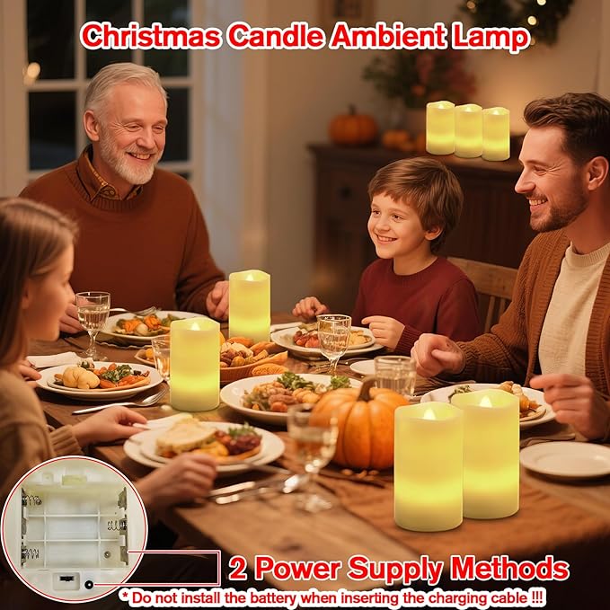 Flameless Candle Christmas Projector Light, Battery Operated Snowflake Candles Lamp with Remote and Timer, Plug-in LED Candle Lamp for Christmas Party Gift Decor (Ivory - Xmas)