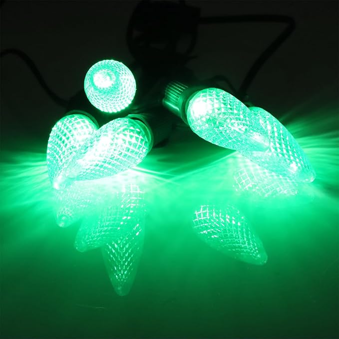 50PCS C9 Led Christmas Light Bulbs - C9 Led Bulbs with E17 Base Sockets Replacement Bulbs for Outdoor String Lights - Commercial Grade Green