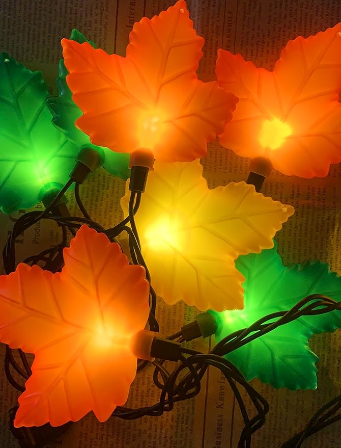 Fall Decorations Thanksgiving for Home, 8FT Halloween Decor Indoor Lights with 10 LED Maple Leaf, Connectable Novely Fairy String Lights Autumn Harvest Table Indoor Outdoor Decor Halloween Party Gifts