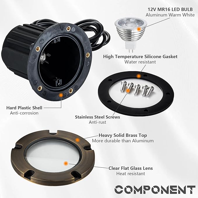 LumStory Brass Low Voltage Landscape Lighting 12V LED Landscape Lights, Outdoor In-Ground Well Lights with MR16 GU5.3 Bulb 3000K Warm White, for Path, Yard, Deck, Driveway, Garden (Flat Top) 4 Pack