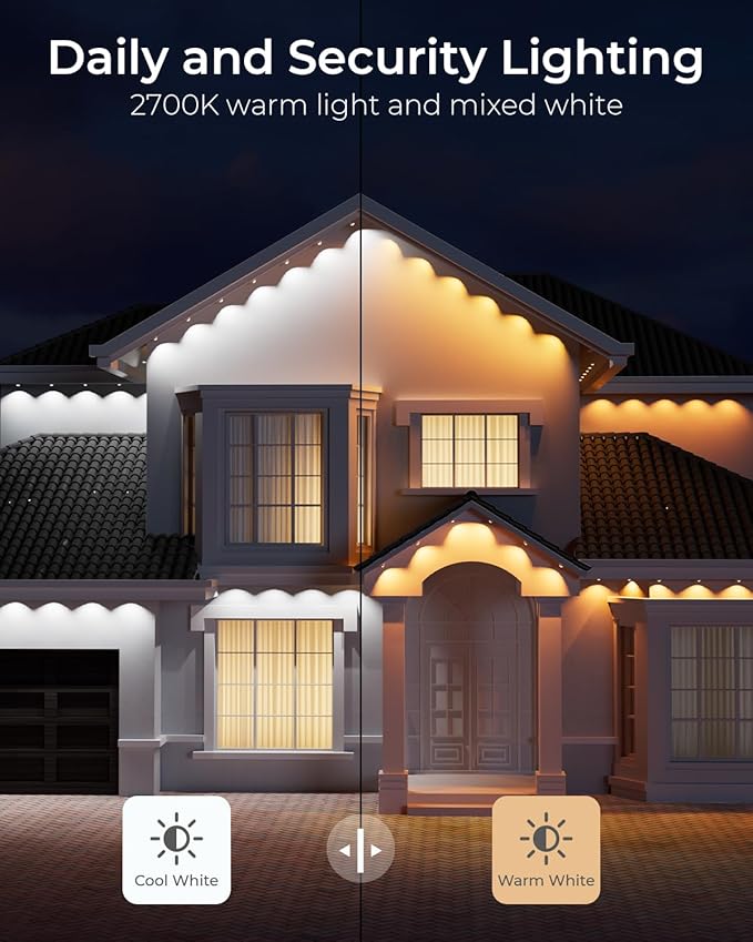CINOTON Permanent Outdoor Lights Pro 200ft, Smart RGBCW Eaves Lights with 120 LEDs, IP67 Waterproof, 111 Scene Modes for Daily and Festival, Halloween Christmas Holiday Decor, APP/Voice/Remote Control