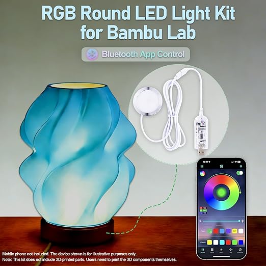 5Pack LED Lamp Kit 001 App Control for Bambu Lab 3D Printing, USB RGB LED Round Light with APP Cluster Control, DIY Lamp Making Kit for Craft Projects, Music Sync, 16M Colors, Memory Function (5)