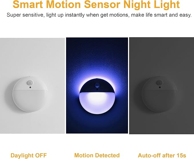 2 Pack Blue Battery Night Light, Motion Activated Stick on Lights, 2.6" Small Travel Night Light, 3 Light Modes, Very Dim, Dimmable Battery Operated Lights for Toilet, Bathroom, Kids, Game Room
