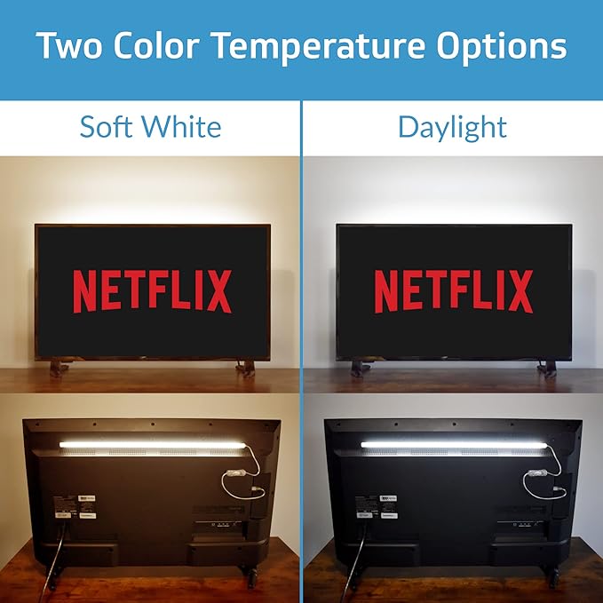 TrueColor 8” Semi-Frosted USB-Powered LED Light Bar Kit with 48" USB Extension Cable - Easy-Install LED Bar Light & Extender Cord Bundle - Adhesive & Light Bar Mounting Brackets Included (Soft White)