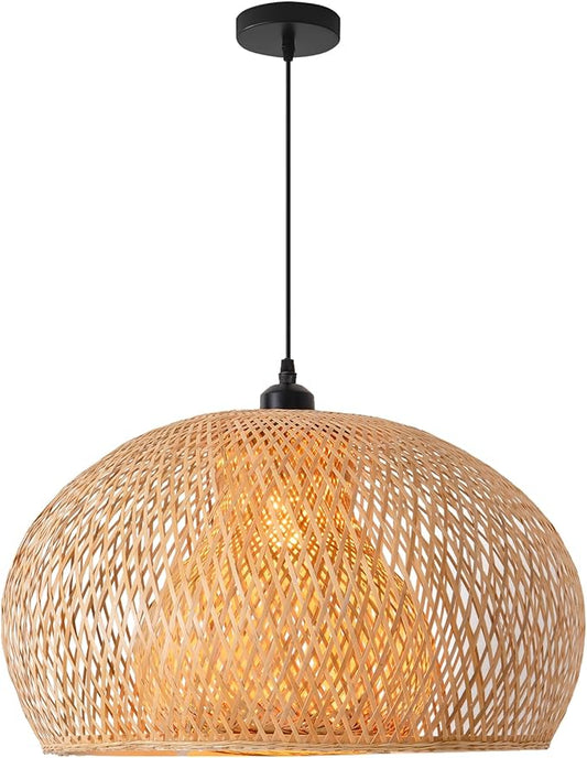 23.6" Bamboo Pendant Light Hand-Woven Rattan Hanging Lamp Boho Bamboo Chandelier for Dining Living Bedroom Kitchen Farmhouse