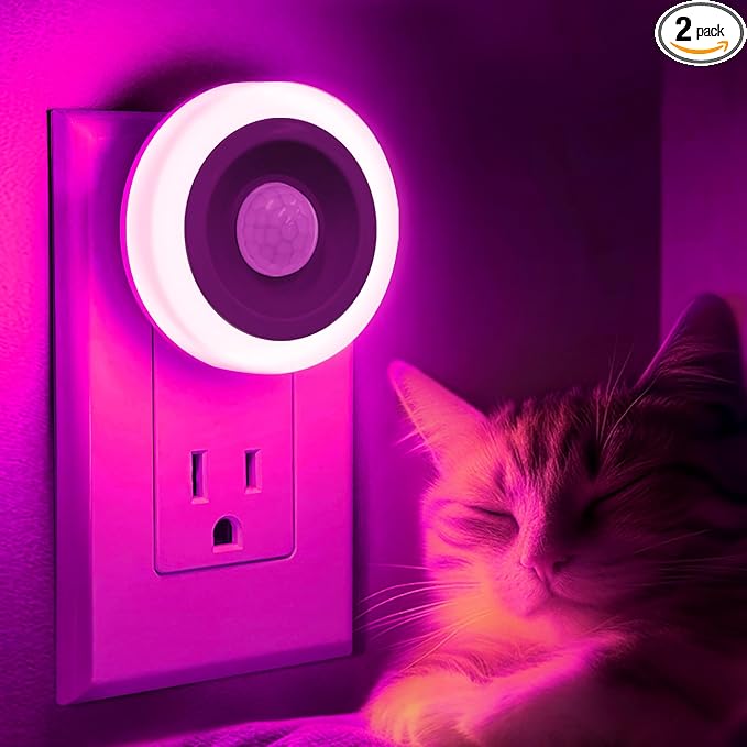 Briignite Motion Sensor Night Light Purple, [2 Pack] Night Lights Plug into Wall, Auto On/Off Motion Activation Nightlight, Energy-Saving 0.6W LED Purple Night Light, Ideal for Kids, Bedroom, Bathroom