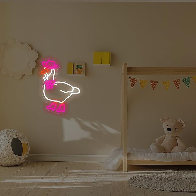 Pink Cowboy Goose Neon Sign, Funny Duck LED Light Up Sign, Western Cowgirl Boots Dimmable USB-Powered Neon Sign for Bedroom, Birthday Gift, Party, Bar, Game Room, Home, Café, and Wall Décor