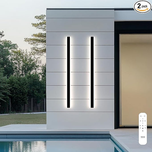 𝗠𝗢𝗗 𝗟𝗜𝗚𝗛𝗧𝗜𝗡𝗚 Haylen | Waterproof Outdoor Wall Light, LED Dimmable with Remote 3000K-6000K, Long Outdoor Porch Lights, Wired Lighting Fixture, Patio Exterior Wall Sconce, 2-Pack (Black, 47")