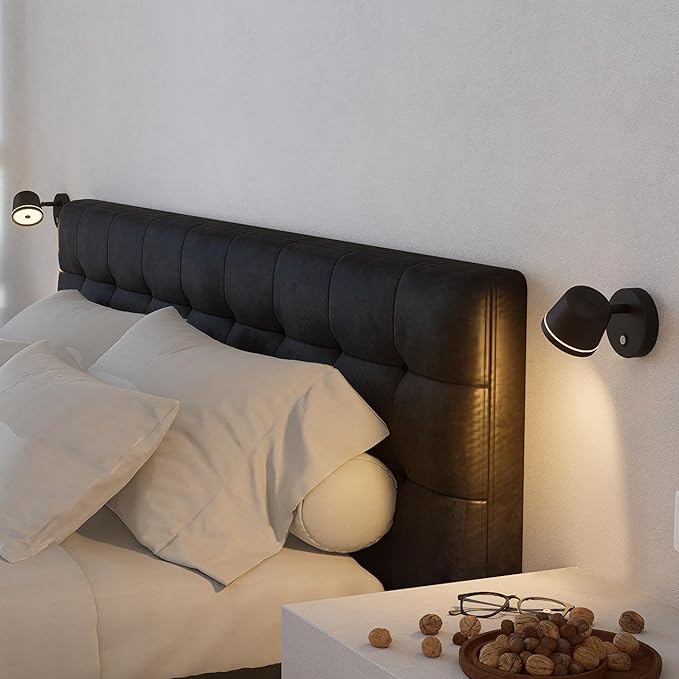 Aisilan Wall Sconce Set of 2, Hardwired Touch Dimmable Wall Light with 3 Color Temperatures, Adjustable 7W LED Wall Lamp CRI97, Modern Black Aluminum Sconce for Bedroom Bedside Hallway