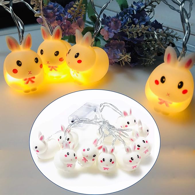 Easter Bunny Decoration Light, Cute Flexible Rabbit String Lights, Battery Operated 1.65M 10 LED Lights for Home Decor, Party, Easter, Birthday, Kid Bedside lamp, Night Light (Warm Light)