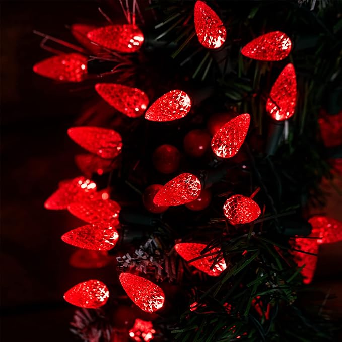 C6 LED Christmas String Lights, 2PC 60 LED 20FT Battery Operated Strawberry Lights, Waterproof 8 Lighting Modes Fairy Lights for Indoor Outdoor Patio Garden Party X-mas Decoration (Red)