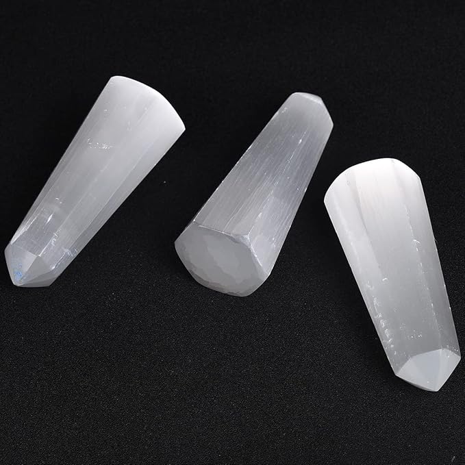 JIC Gem USB Selenite Lamp Hexagonal Crystal Points Selenite Tower Lamp Morocco Skyscraper 4 Inch with Wooden Light Stand Base
