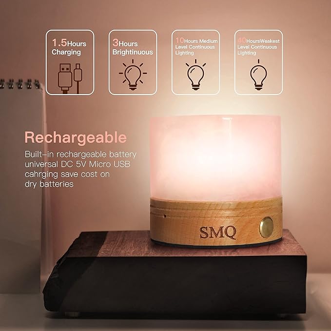 SMQ Rose Quartz Crystal Night Light with USB Charging Port,Handmade Healing Crystal Rechargeable LED Gemstone Lamp with Touch Sensor Light for Nursery Living Room,Shelf,Office