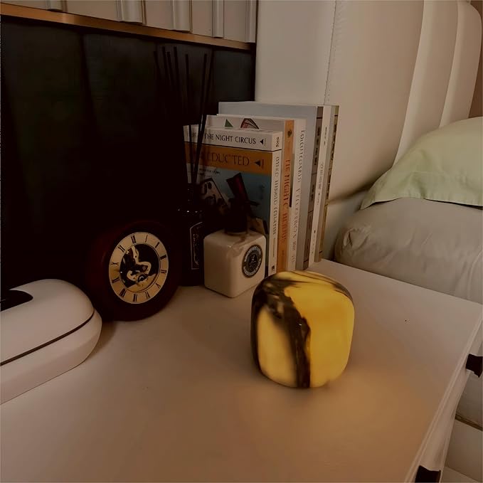 Marble Lamp Night Light Touch Bedside Table Lamp for Bedroom,Type-C Rechargeable Small Desk Bedside Small Lamps,Eye Caring Dimmable LED Ambient lamp (Calacatta Green)