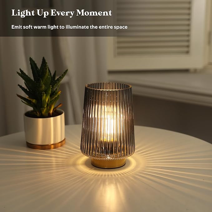 Battery Powered Lamp with Timer, Cordless Small Table Lamps Battery Operated with LED Bulb, Decorative Bedside Lamp for Living Room Grey 2Pack