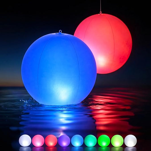 Solar Floating Pool Lights - Pack of 2 Solar Powered Color Changing 14-inch Balls - Float or Hang in Pool Garden Backyard Pond Party Decorations - Inflatable Wateproof