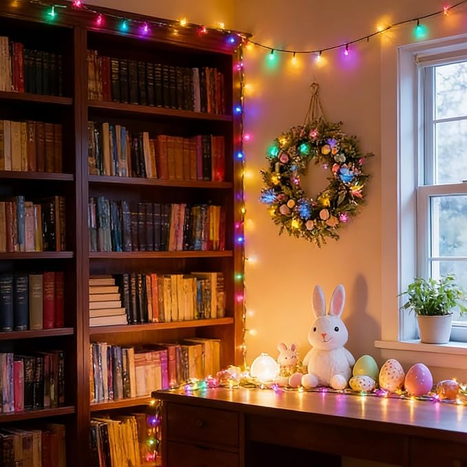 LAMPHOME 66ft Pastel Easter String Lights, 200 LED Multicolor Fairy Lights Plug in, 16 Lighting Modes Green Wire Waterproof Starry Lights for Indoor Outdoor Spring Easter Xmas Tree Decor