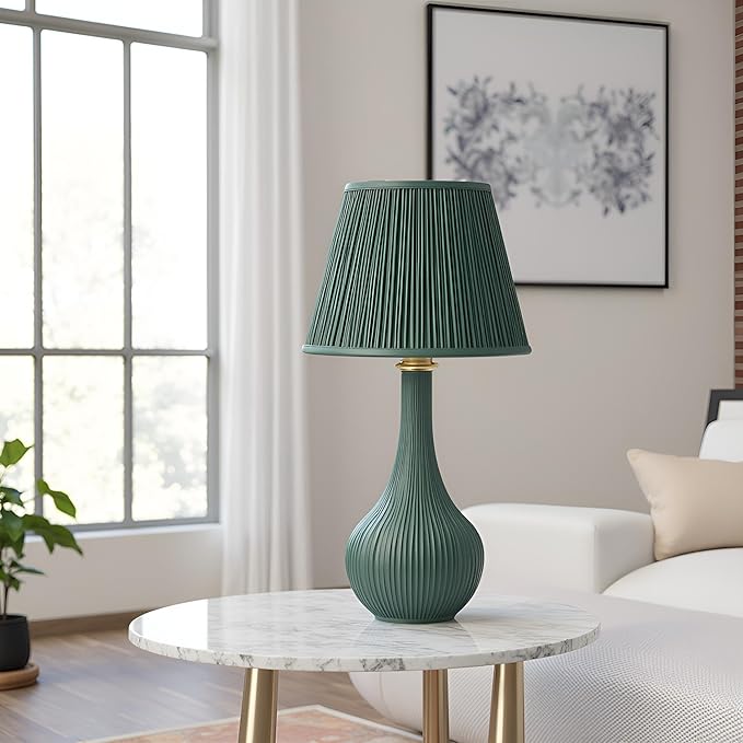 Aspen Creative 33053, Hardback Empire Transitional Spider Lamp Shade, Mushroom Pleated Dark Green, 7" Top x 13" Bottom x 10" Slant