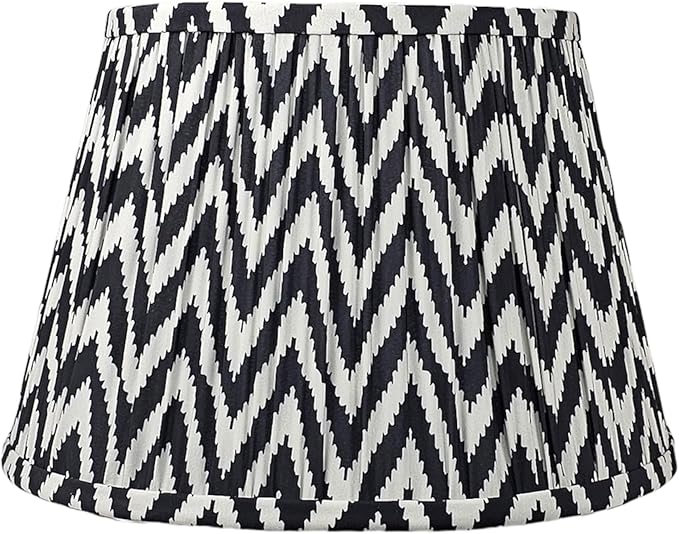 RDI Pleated Pattern Fabric Lampshade, Flora Collection, Large Lamp Shade, 10.5 x 16 x 11 inch (Top x Bottom x Height), Black White Chevron