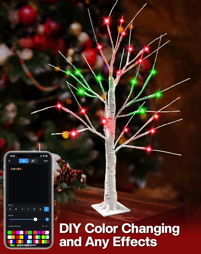 Easter Decorations - Smart RGB Birch Tree 2 Pack, 2FT App Remote Control Color Changing Lighted Spirit Tree, Music Sync Timer LED Fairy Light for Home Indoor Tabletop Centerpiece
